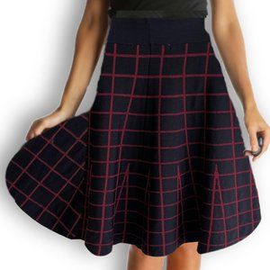 NEW Window Pane check High Waisted BLK Red Midi Skirt S